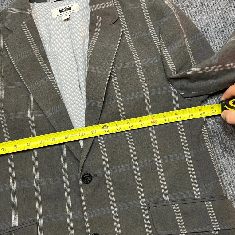 Joseph Abboud Mens Brown Windowpane Plaid Linen Blend Blazer Sport Coat medium